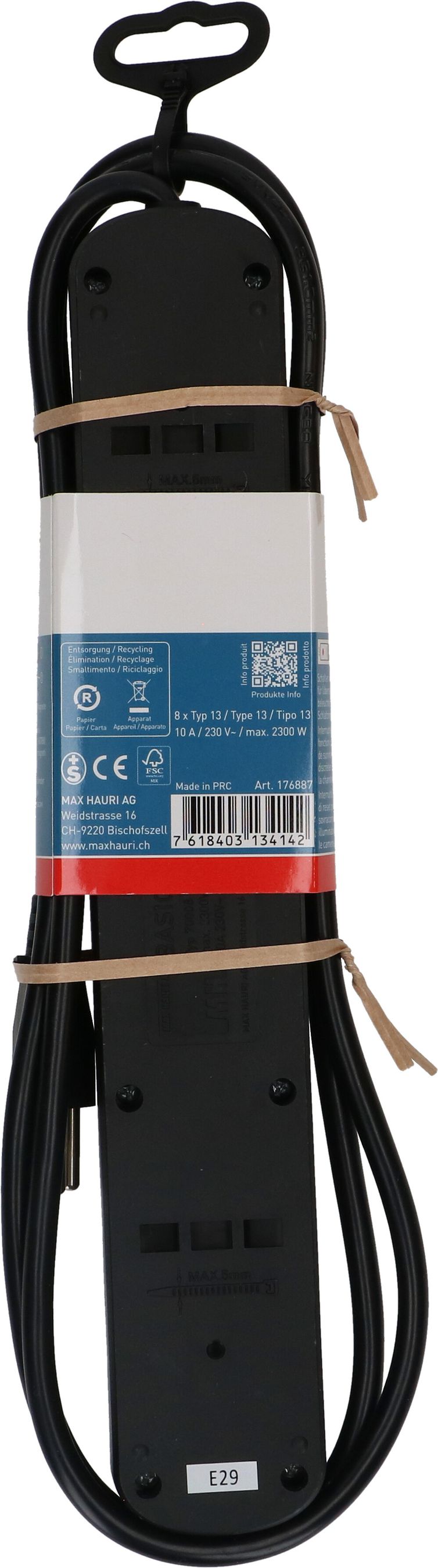 Steckdosenleiste Basic Line 8x Typ 13 sw Schalter 1.5m Green+Fair