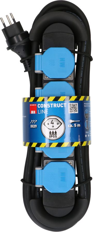 multiprise Construct Line IP44 4x type 13 IP55 noir/bleu 5m
