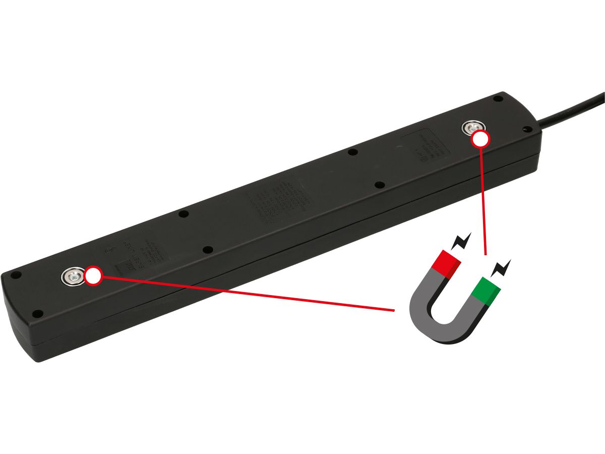 Steckdosenleiste Safety Line 5x T 13 90° BS sw Schalter USB Mag.