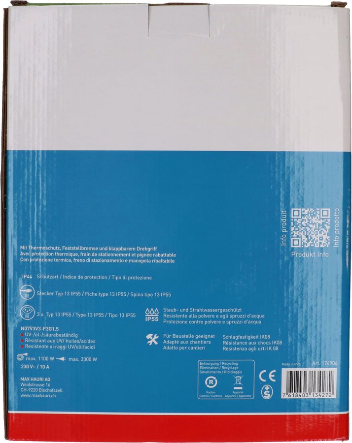 Kabelrolle 3x Typ 13 IP55 33m schwarz