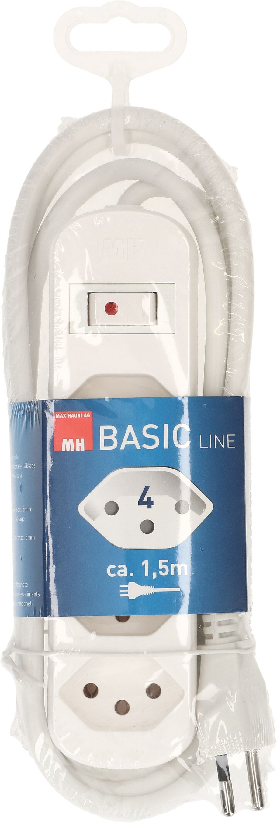 multiprise Basic Line 4x type 13 blanc interrupteur 1.5m