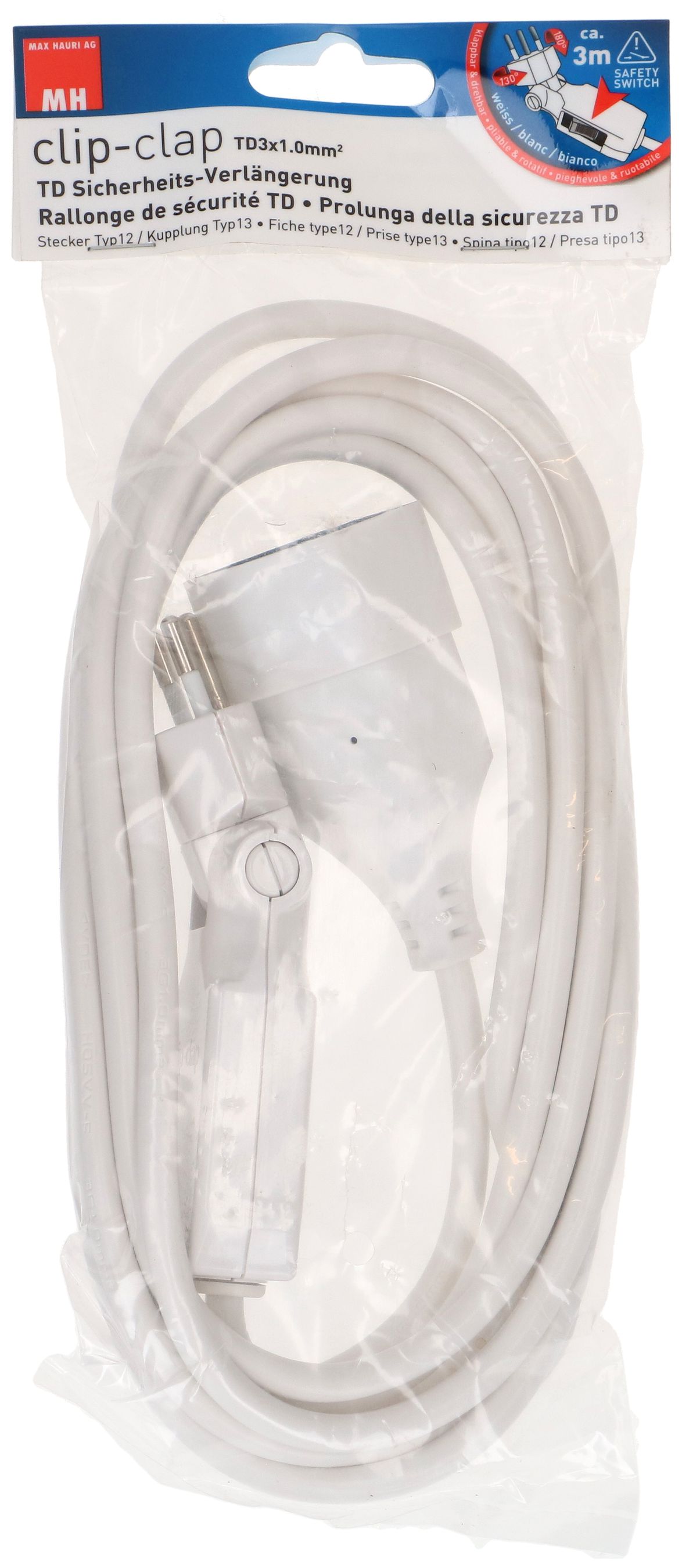 TD-Verlängerung H05VV-F3G1.0 3m ws clip-clap OCP Typ 12 / Typ 13