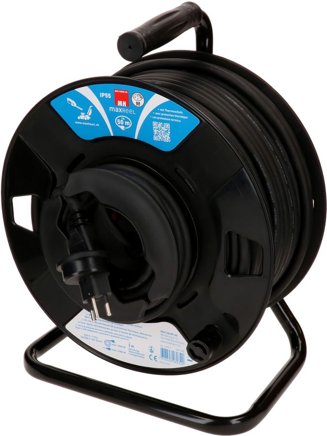 Cable reel IP55 50m with 1x socket and 1x plug IP55