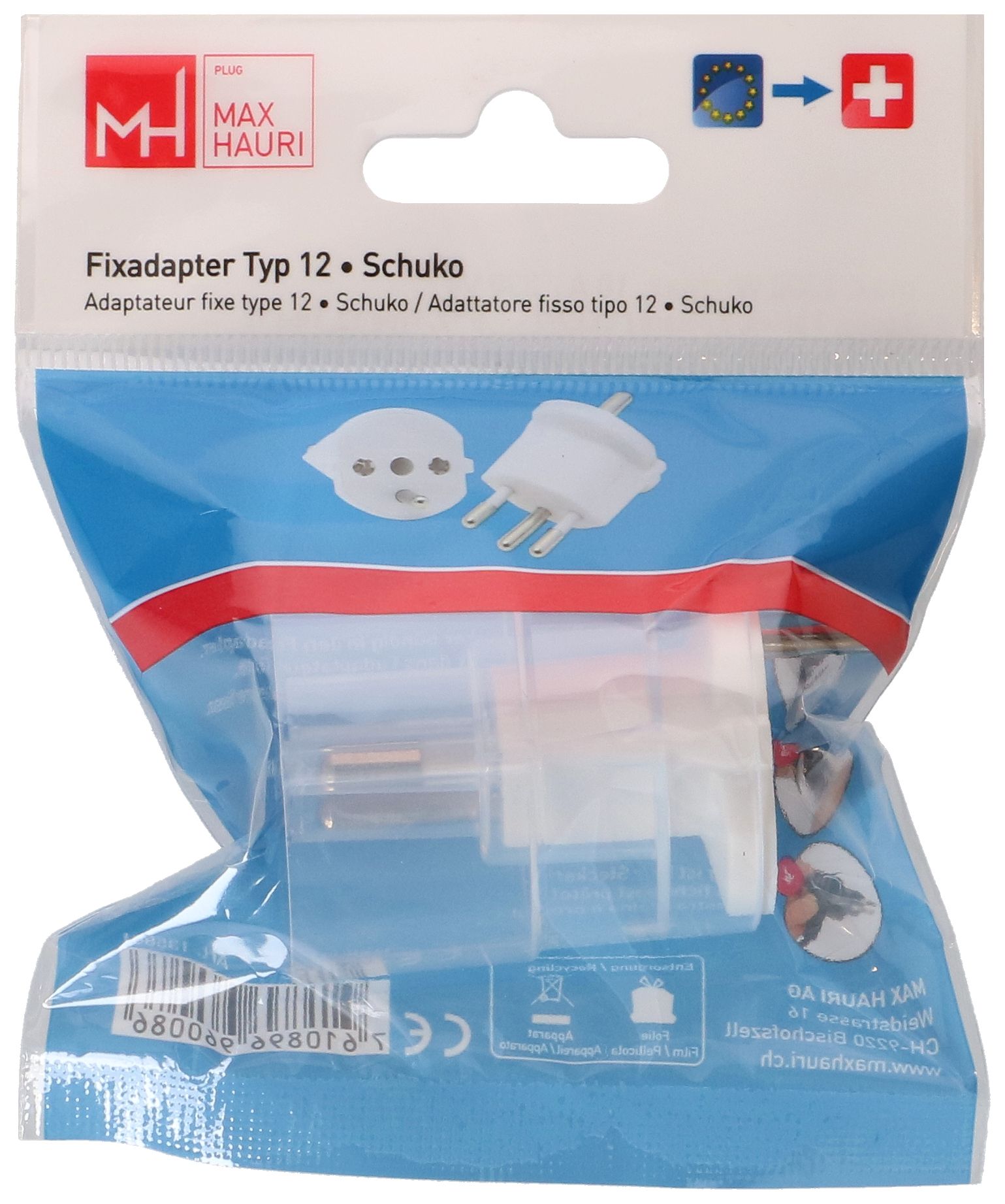 Fixadapter Typ 12 / Schuko CEE 7/7 weiss