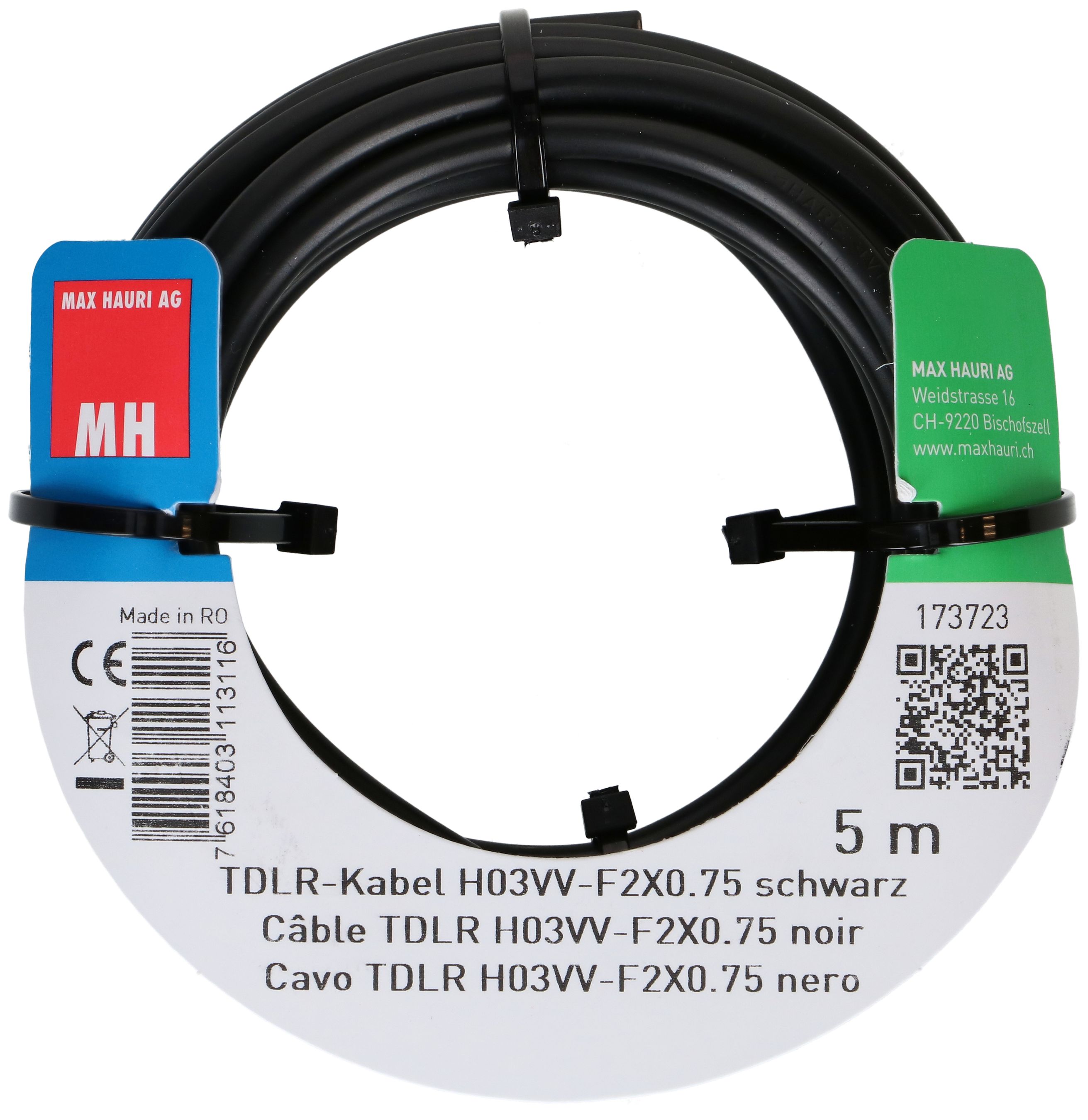 TDLR-Kabel H03VV-F2X0.75 5m schwarz