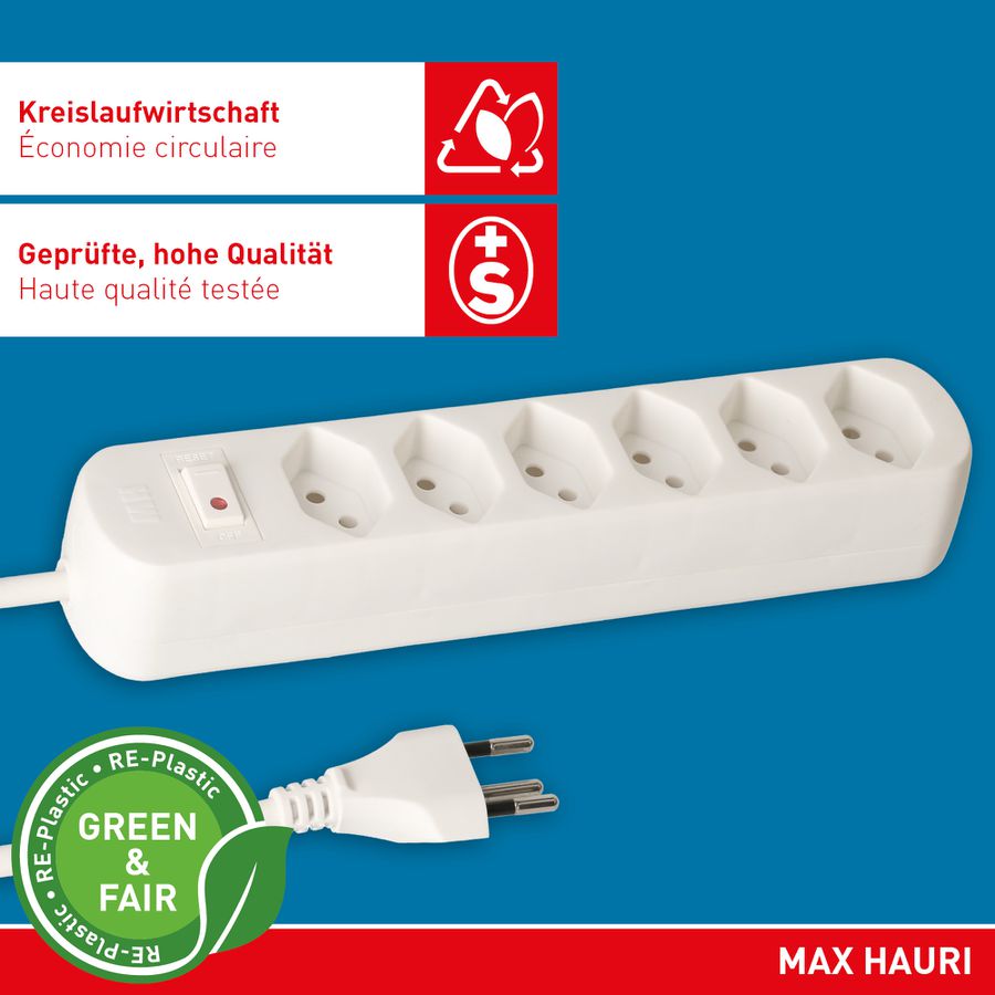 Steckdosenleiste Basic Line 6x Typ 13 ws Schalter 1.5m Green+Fair