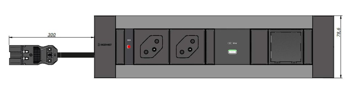 INTRO2.0 Steckdoseneinheit eloxi. 2x Typ 13 1x USB-C 60W 1x blind