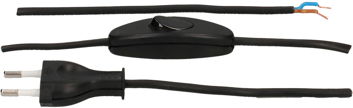 TDLF-Netzkabel H03VVH2-F2X0.75 2m schwarz Schalter T26
