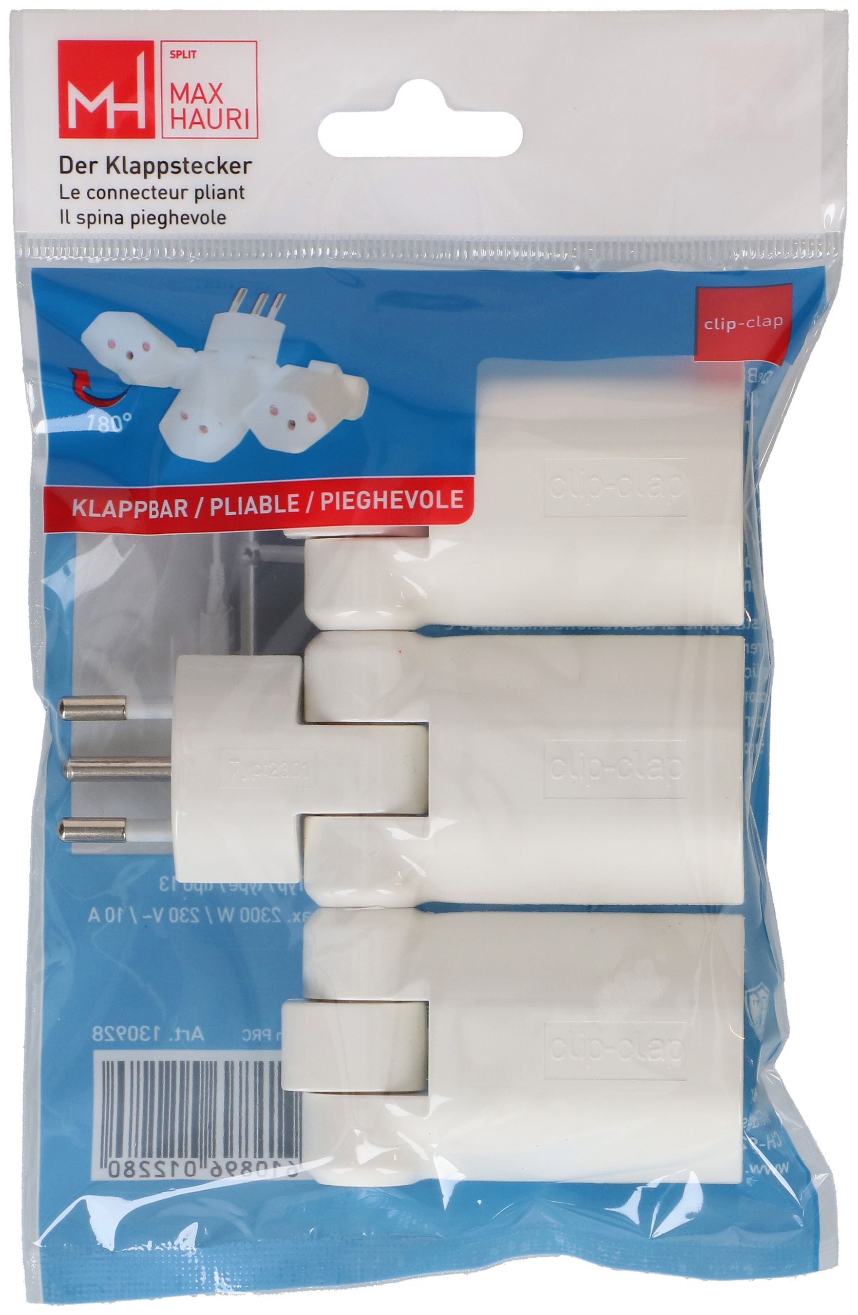 Abzweigstecker clip-clap 3x Typ 13 3-polig weiss BS