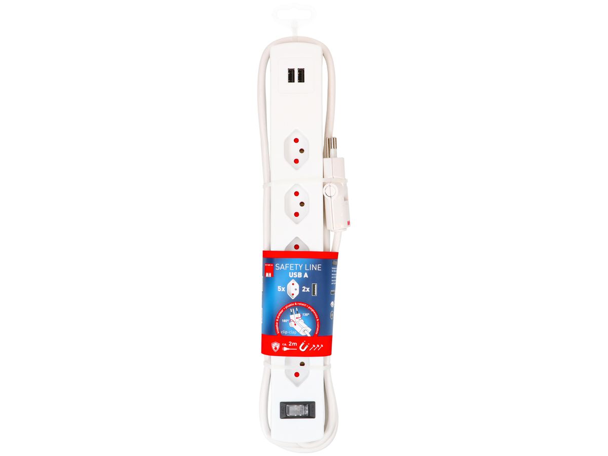 multipresa Safety Line 5x tipo 13 90° BS bi interruttore USB mag. - MAX  HAURI AG