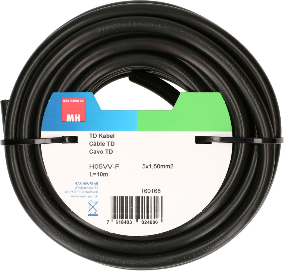 TD-Kabel H05VV-F5G1.5 10m schwarz