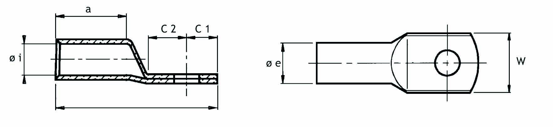 Cosses tubulaires Cu version pour conducteurs fins 10mm² M 5