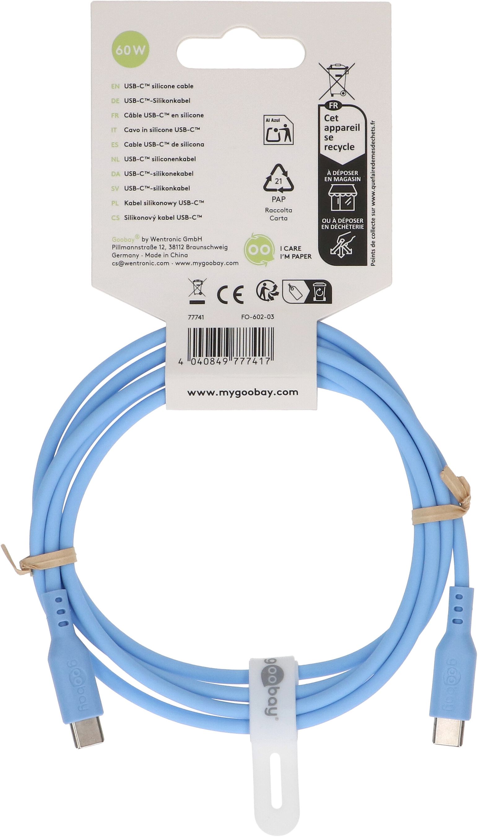 cavo di ricarica USB-C silicone 1.5m blu