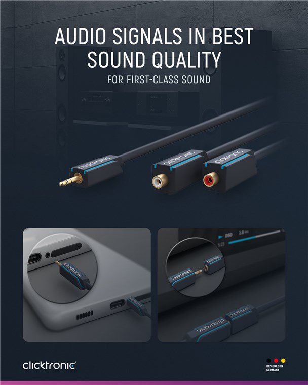 Audio-Y-Adapter-Kabel Klinkenstecker/Cinch-Buchse 0.1m schwarz