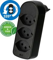Abzweigstecker ADAPT 3x Typ 13 schwarz drehbar Green+Fair