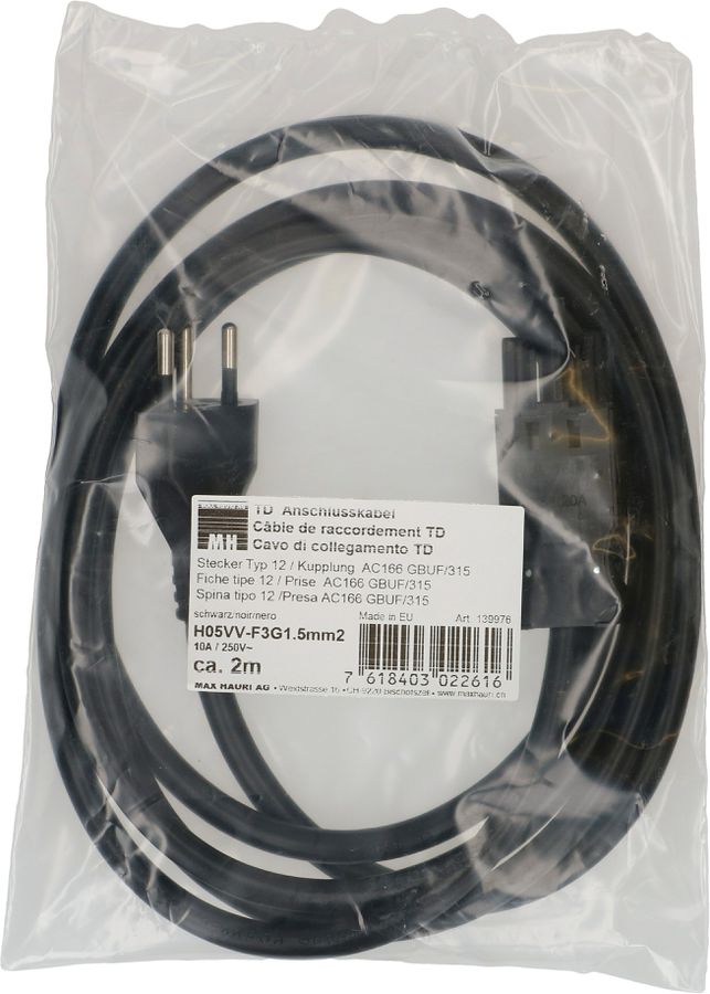 câble de raccordement TD H05VV-F3G1.5 2m noir type 12 / AC 166