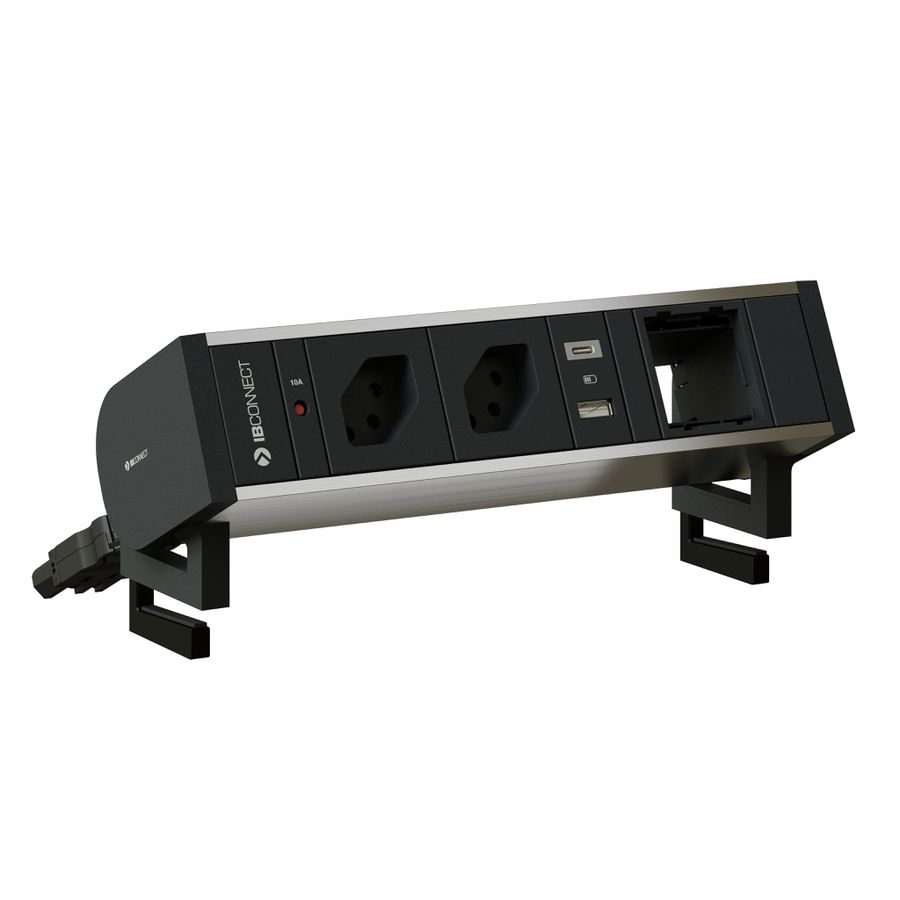 SUPRA bloc multiprise anodisé 2x type 13 1x USB-A/C 1x vide