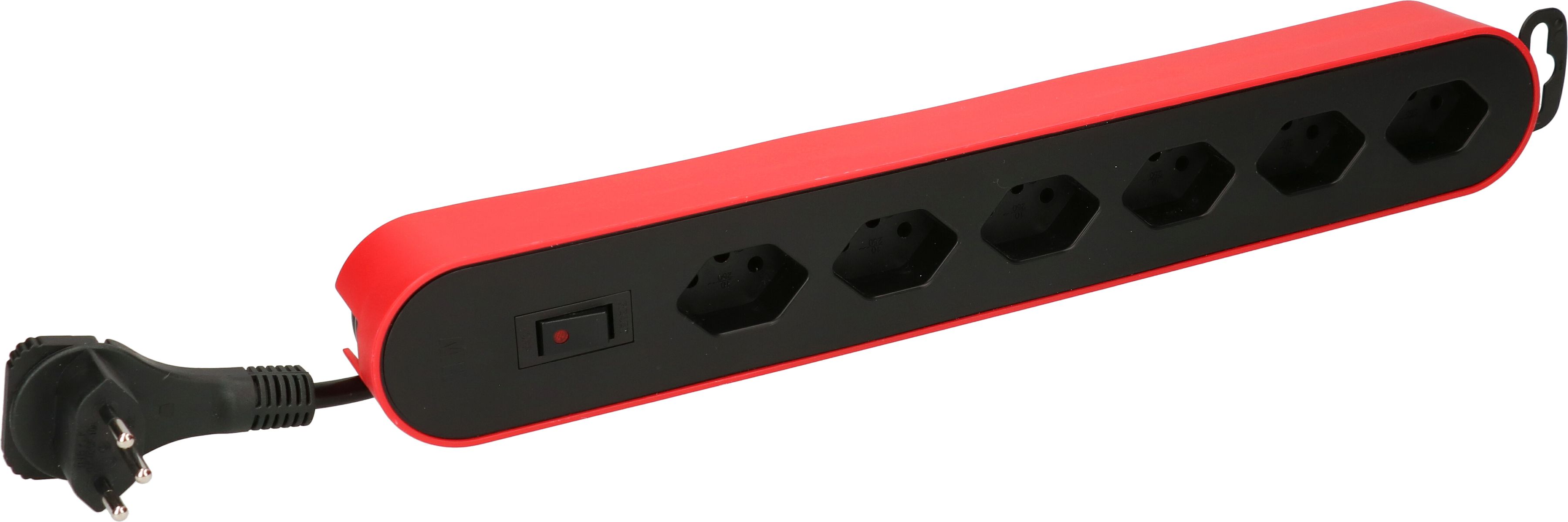 multiprise Design Line 6x type 13 rouge/noir interrupt. 2.2m plat