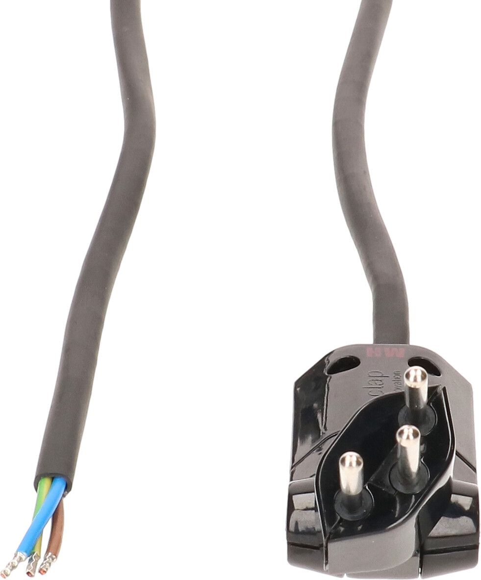 Câble secteur 3G1.0 5m noir blindé avec type 12 clip-clap