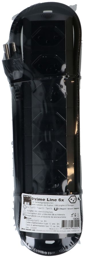 Steckdosenleiste Prime Line 6x Typ 13 schwarz Schalter Magnet 3m