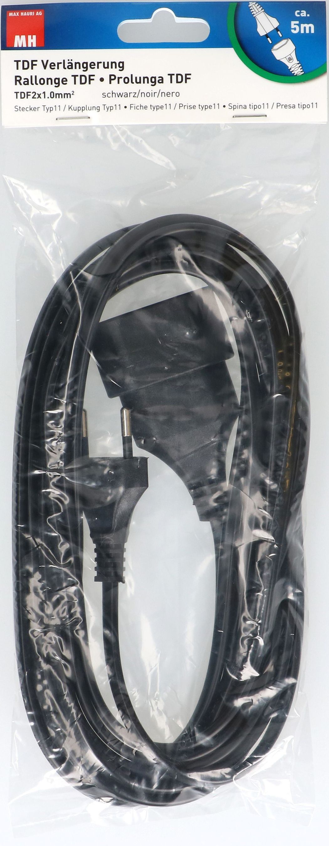 TDF-Verlängerung H05VVH2-F2X1.0 5m schwarz BS Typ 11 / Typ 11