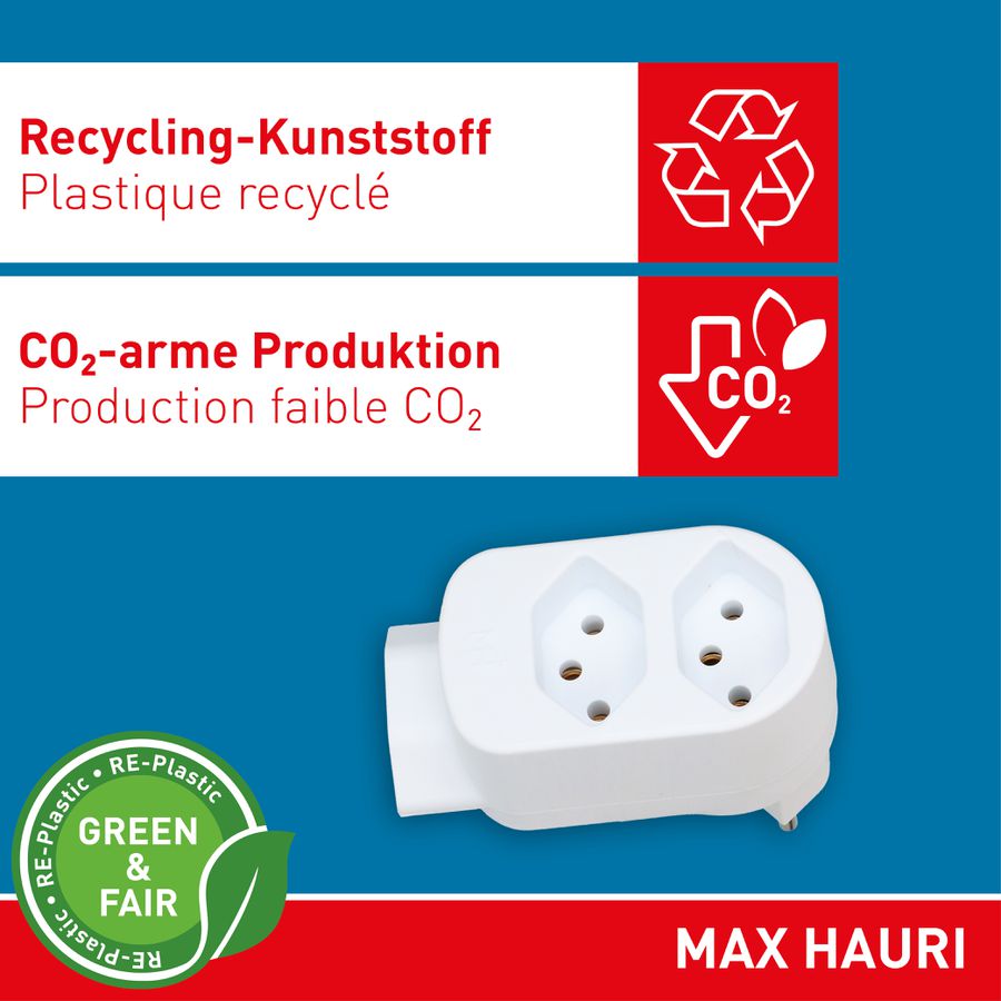 Abzweigstecker ADAPT 2+1x Typ 13 weiss drehbar Green+Fair