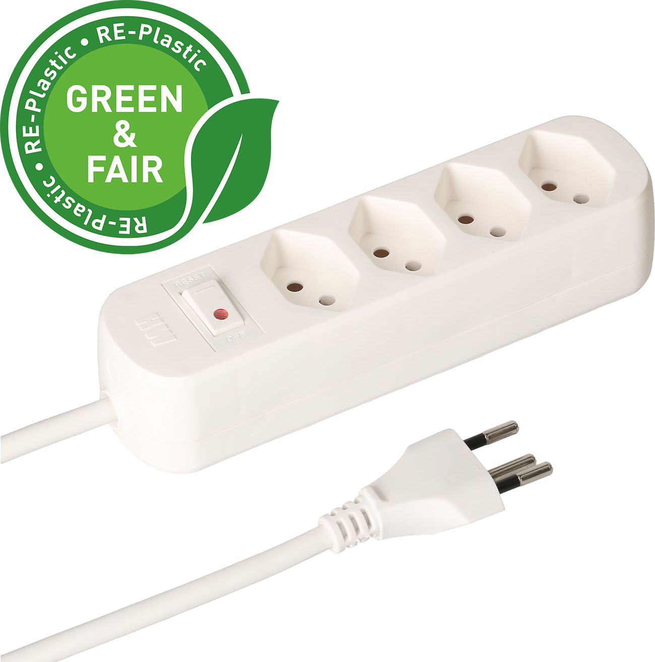 Steckdosenleiste Basic Line 4x Typ 13 ws Schalter 1.5m Green+Fair