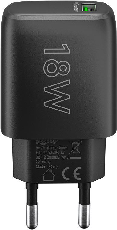 USB Schnellladeadapter 1x USB-A QC 18W schwarz