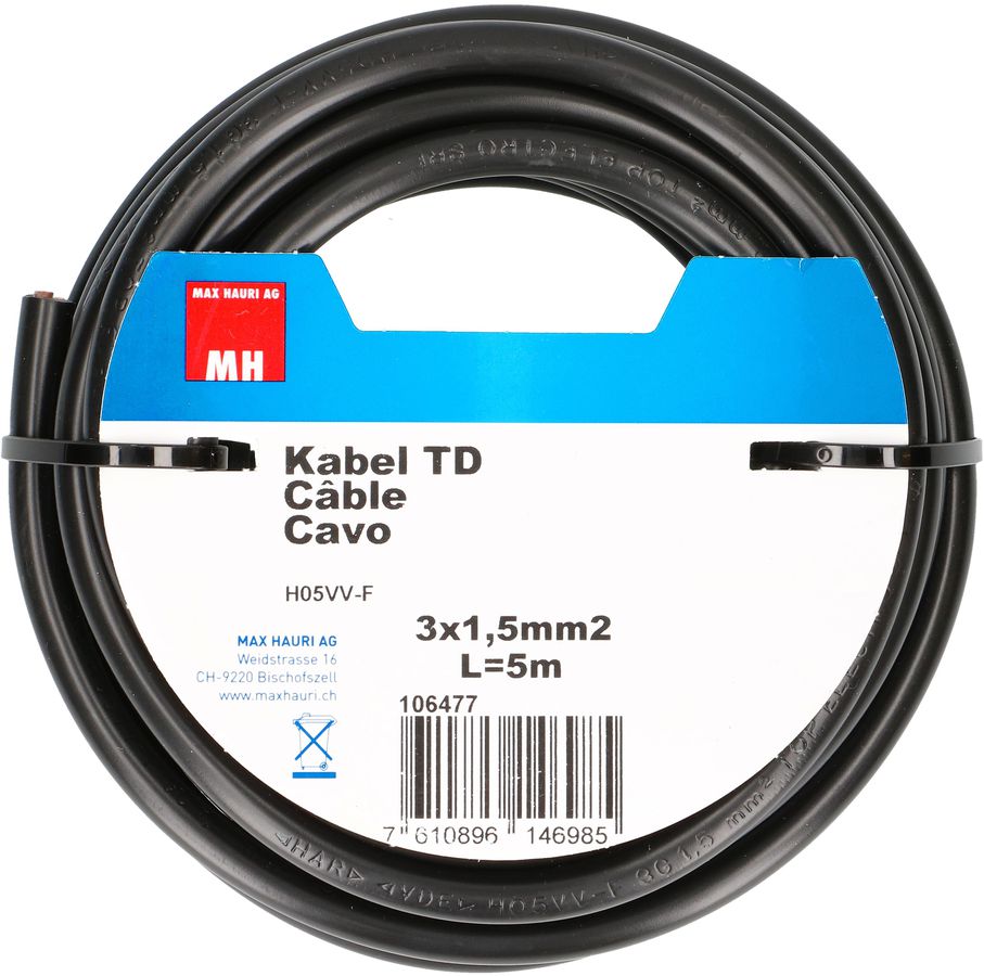 câble TD H05VV-F3G1.5 5m noir