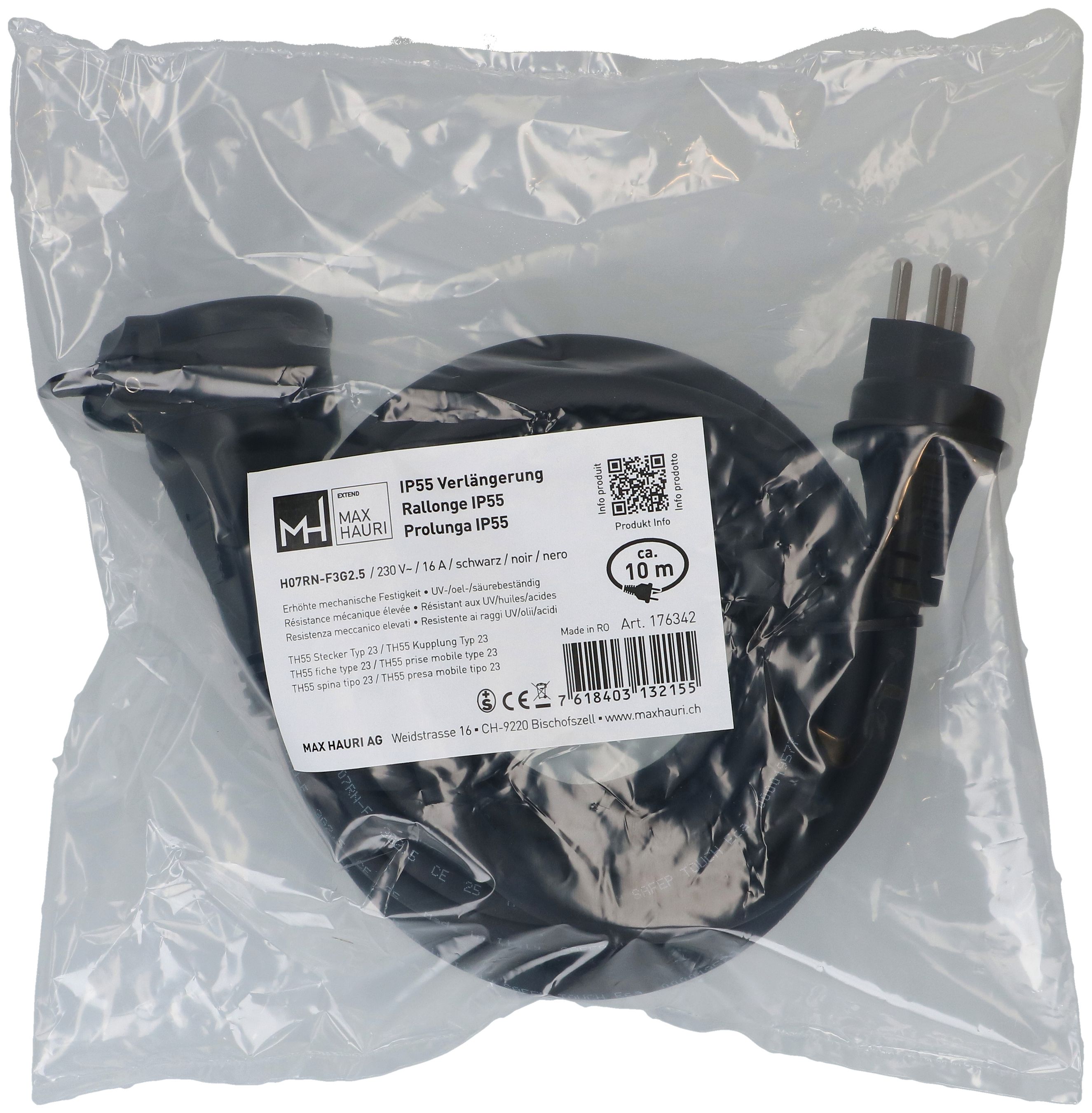 IP55 Verlängerung H07RN-F3G2.5 10m schwarz Typ 23 / Typ 23