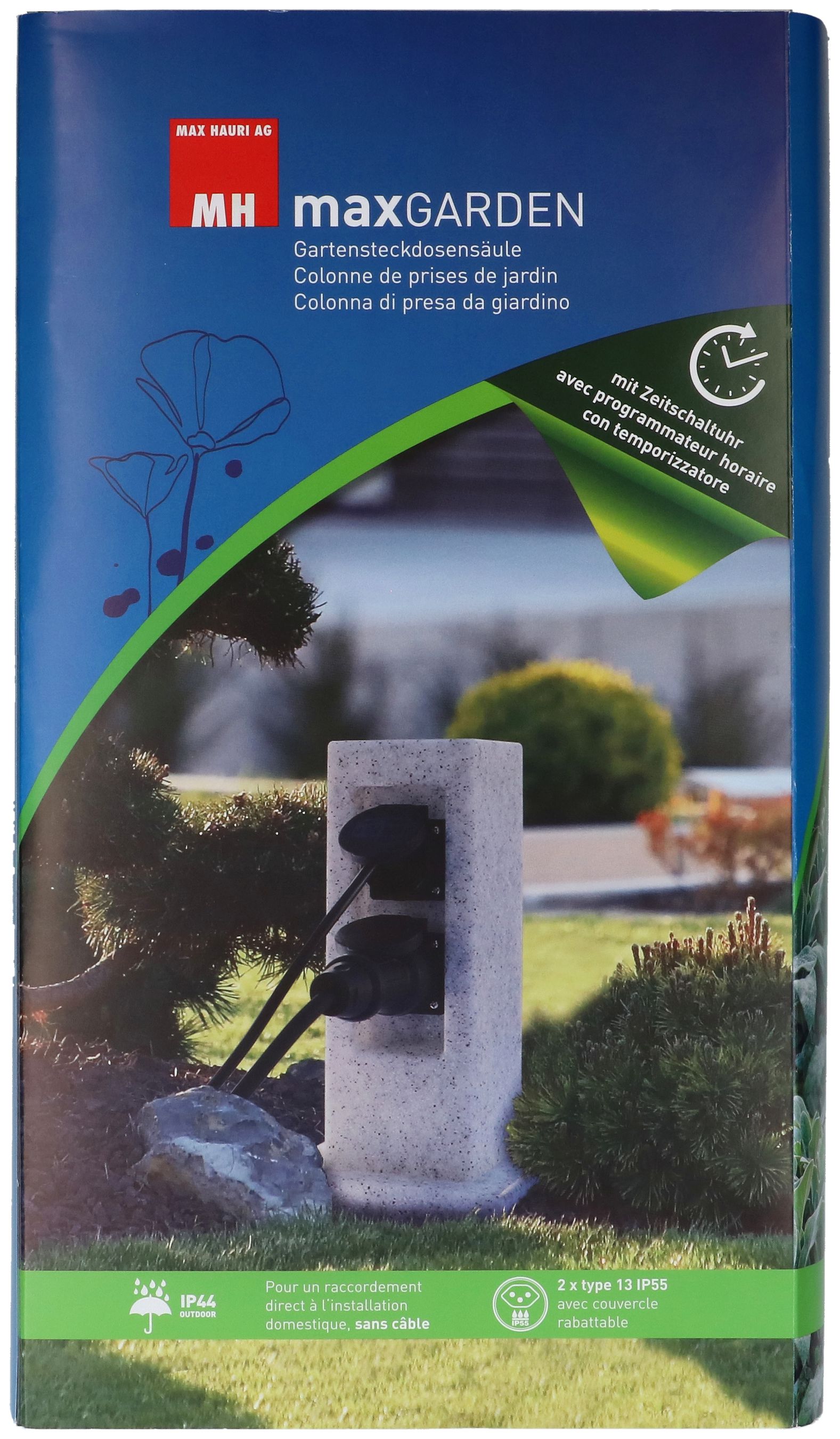 colonne de prises de jardin 2x type 13 IP55 prog.hor. pierre bc