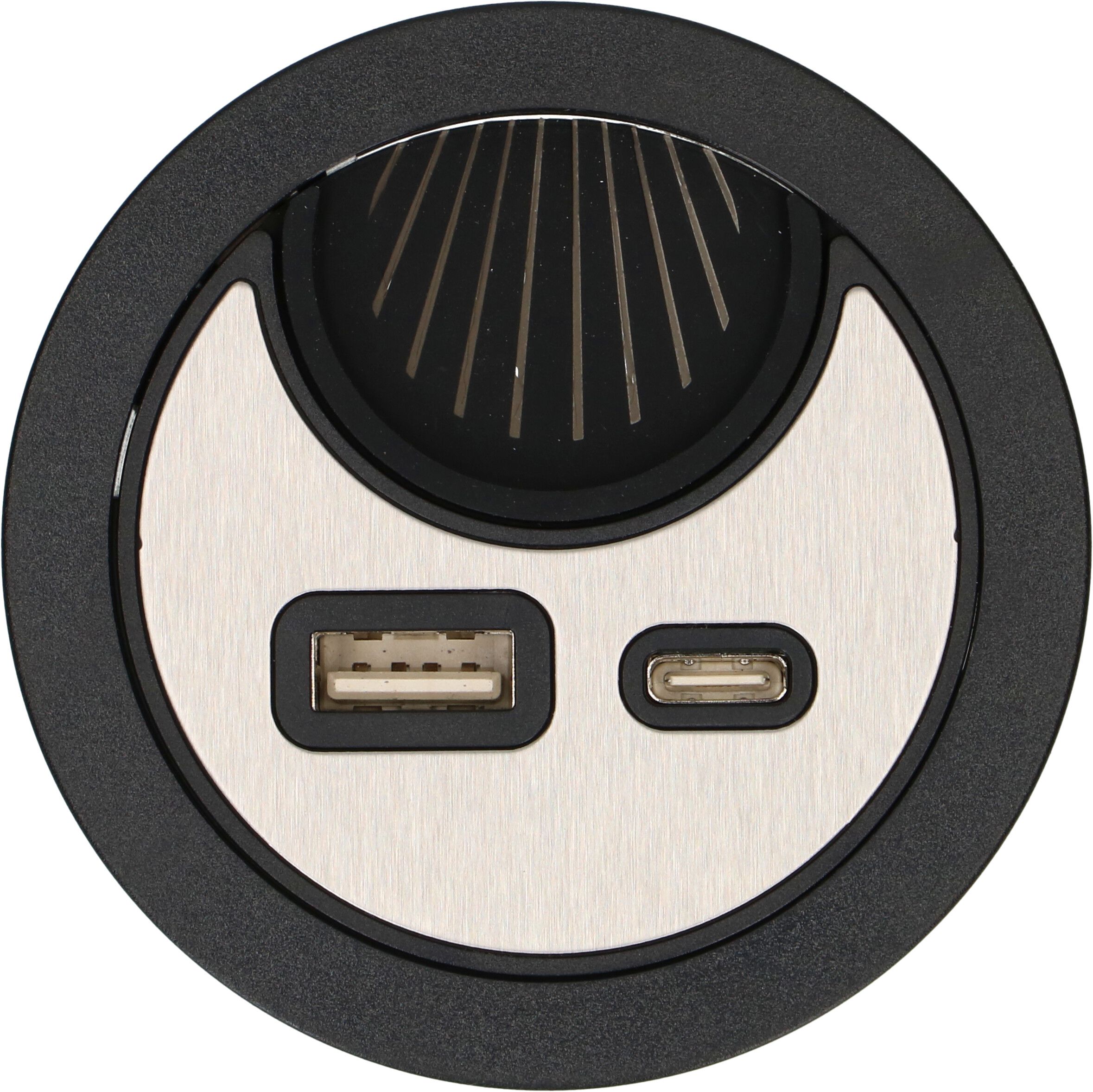Kabeldurchführung mit USB/A und USB/C Charger schwarz silber