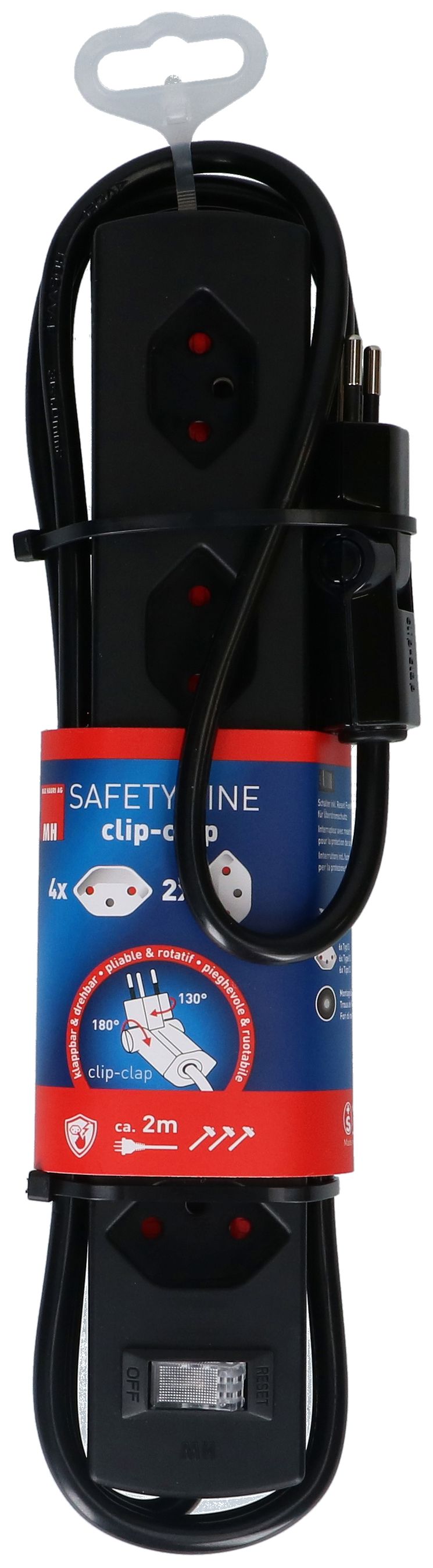 Steckdosenleiste Safety Line 6x Typ 13 2x 90° BS sw Scha. 2m cli.