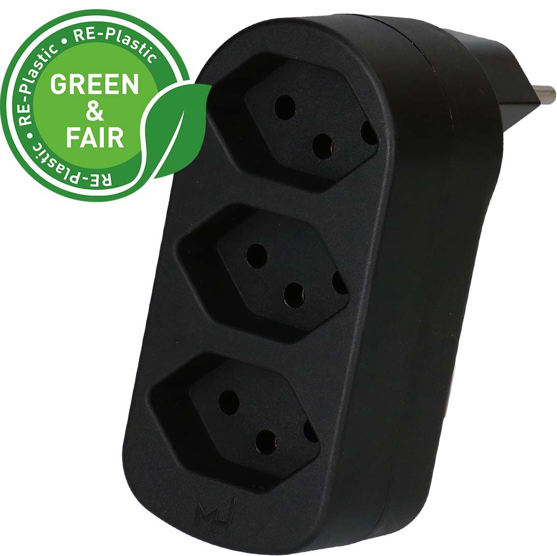 multi adaptateur ADAPT 3x type 13 noir rotatif Green+Fair