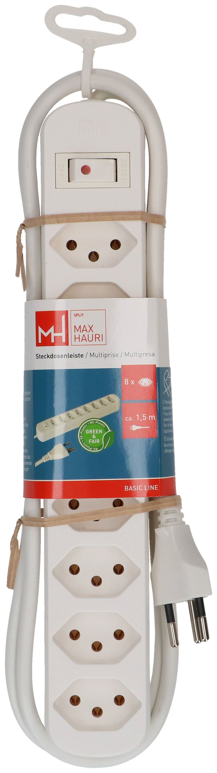 Steckdosenleiste Basic Line 8x Typ 13 ws Schalter 1.5m Green+Fair