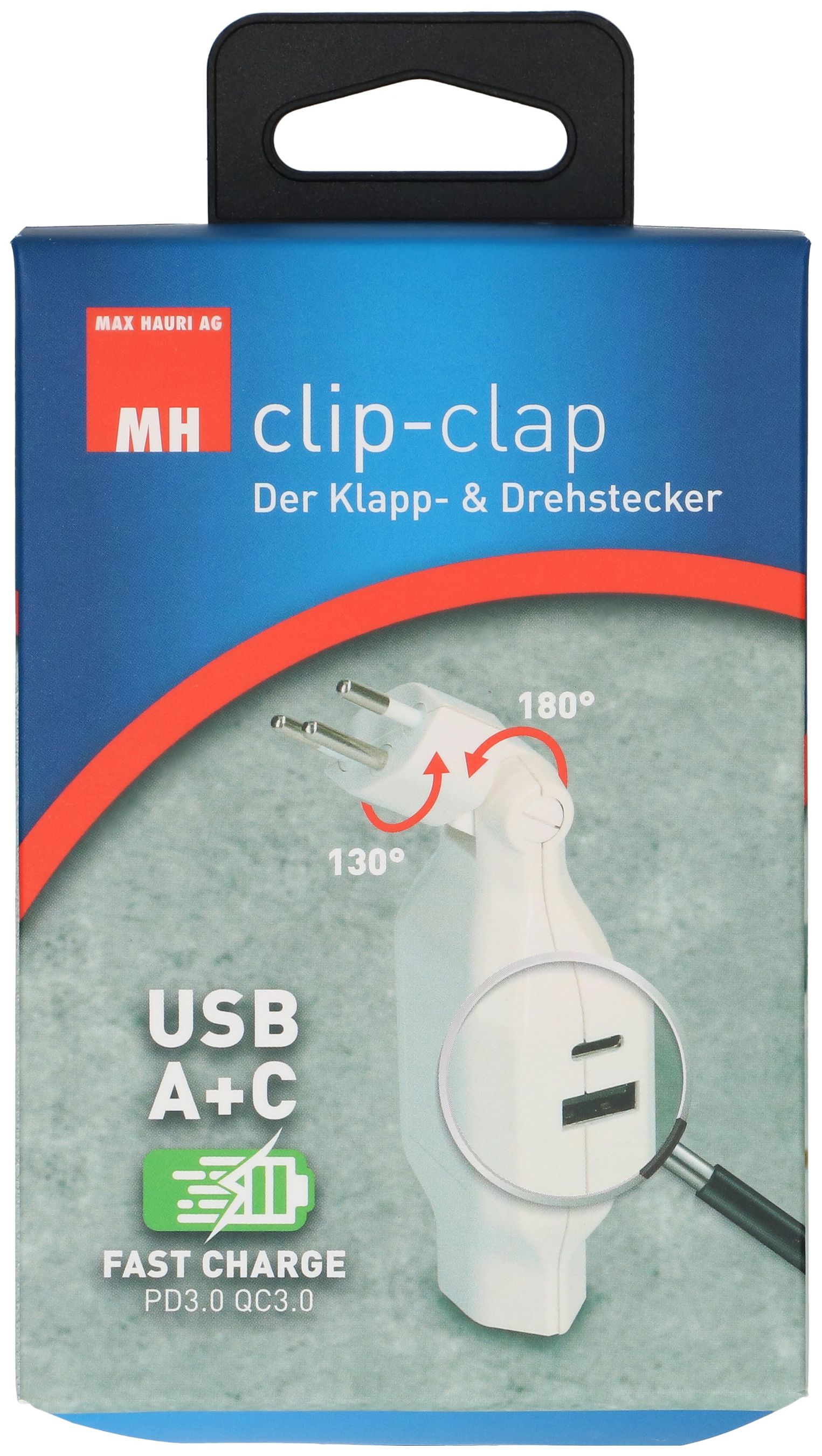 Abzweigstecker clip-clap 1x Typ 13 USB Fast Charge weiss