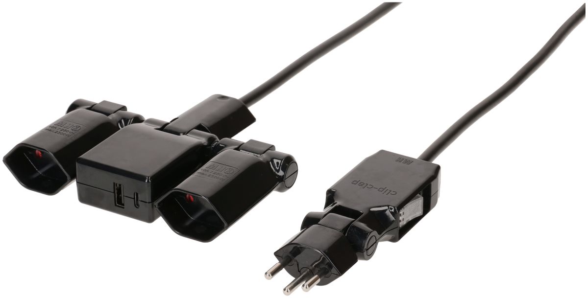 Multiple socket clip-clap Line 2x type 13, 1x USB-charger