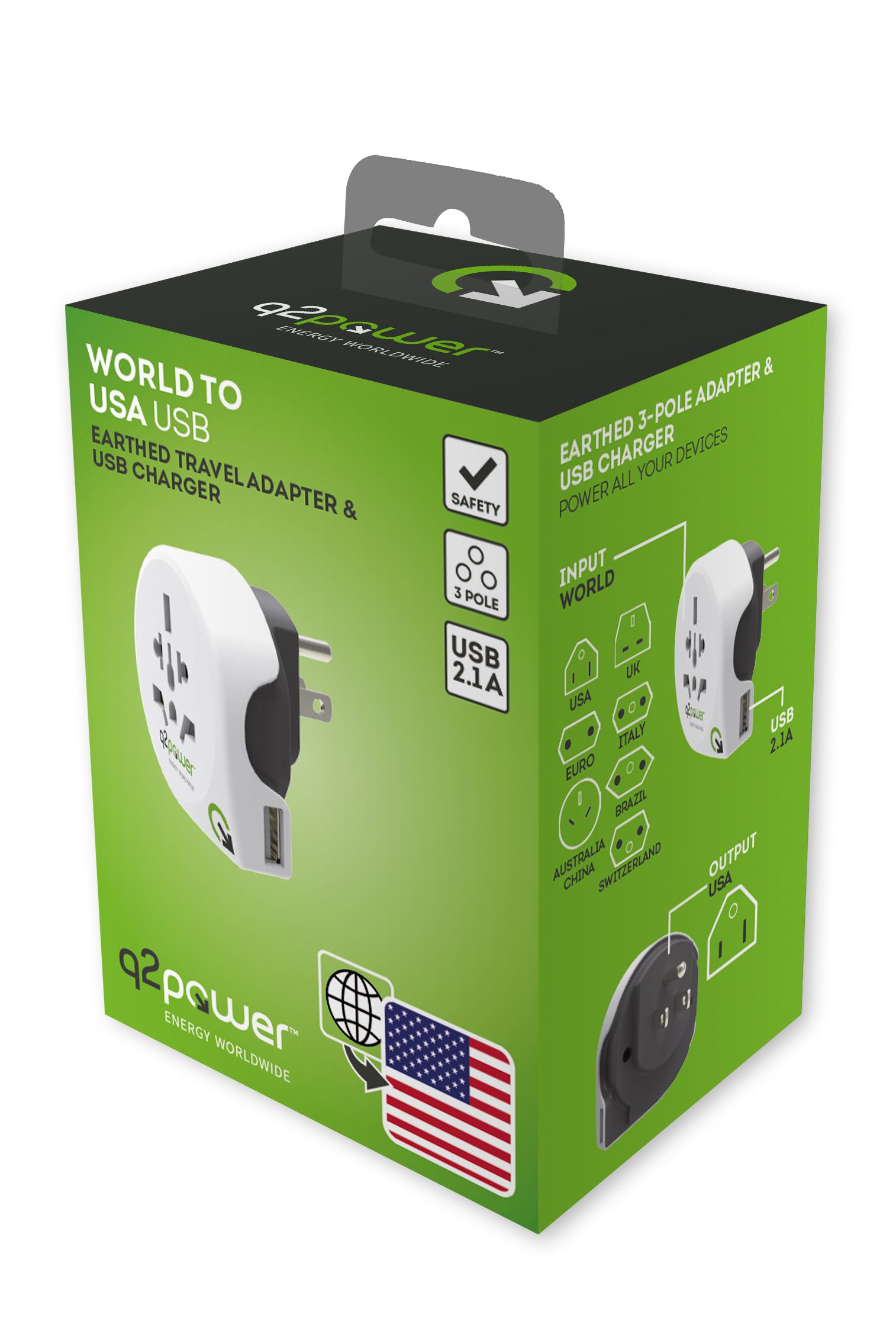 Q2 Power Welt Adapter USA - USB