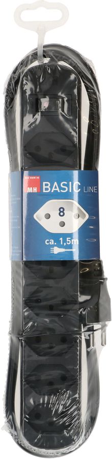 multiprise Basic Line 8x type 13 noir interrupteur 1.5m