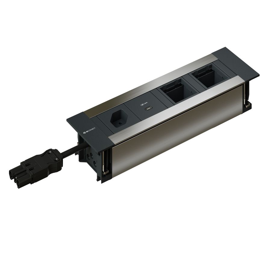 INTRO2.0 bloc multiprise anodisé 1x type 13 1x USB-C 60W 2x vide
