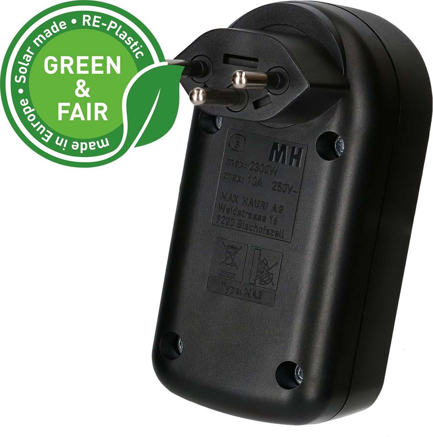 Abzweigstecker ADAPT 2x Typ 13 schwarz drehbar Green+Fair