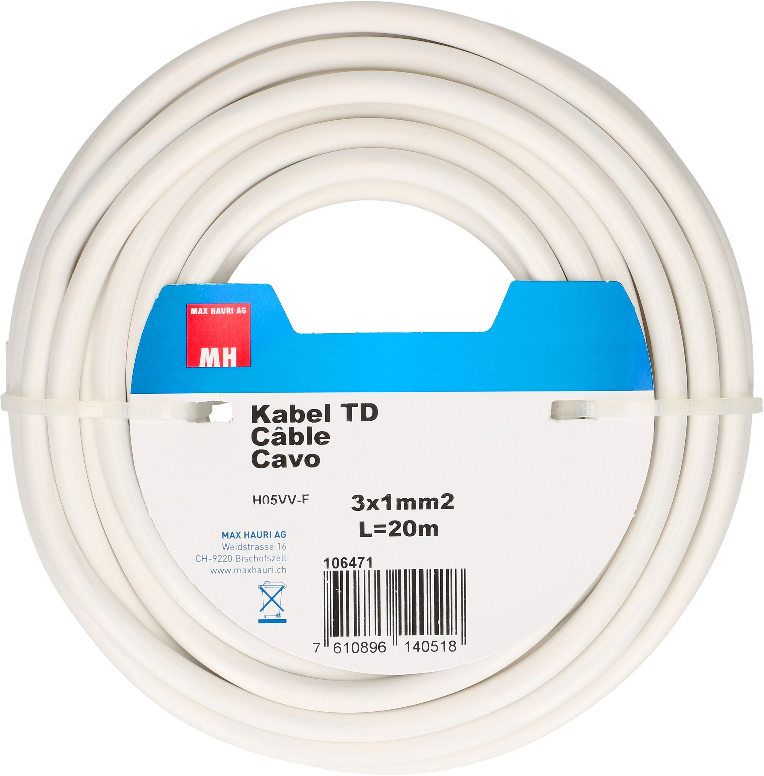 Cable H05VV-F3G1,0mm2 white