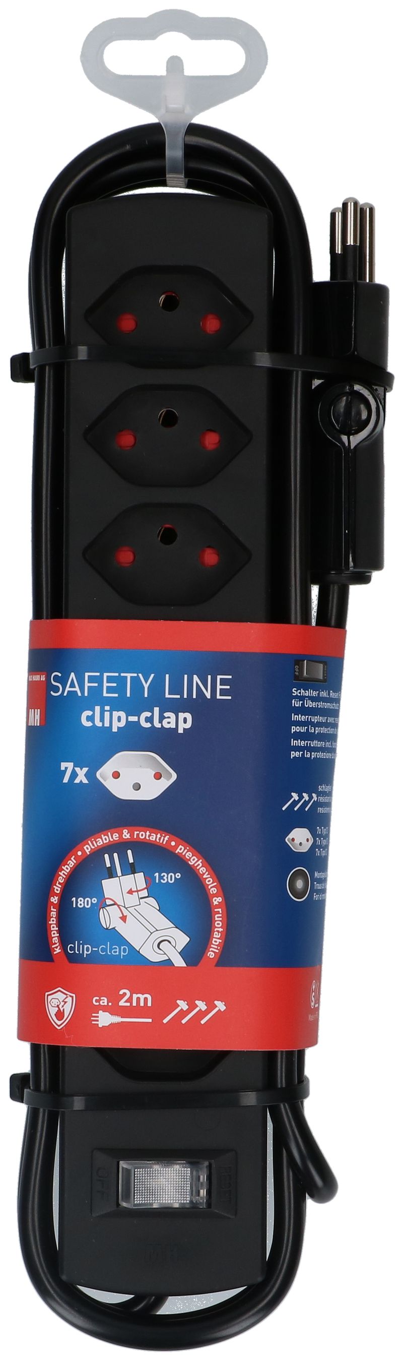 Steckdosenleiste Safety Line 7x Typ 13 BS sw Schalter 2m cli.