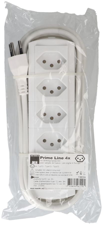 multiprise Prime Line 4x type 13 blanc interrupteur 3m