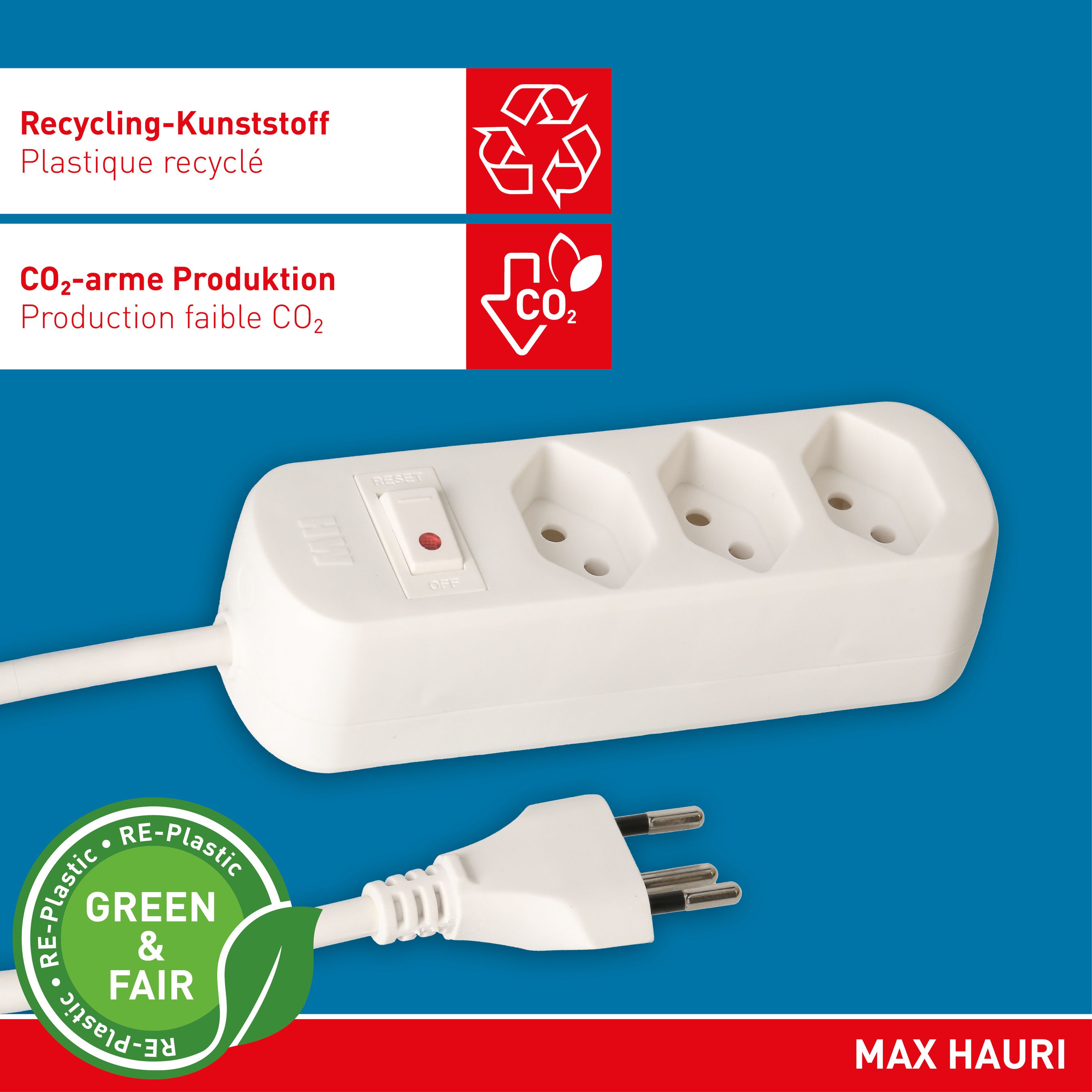 Steckdosenleiste Basic Line 3x Typ 13 ws Schalter 1.5m Green+Fair