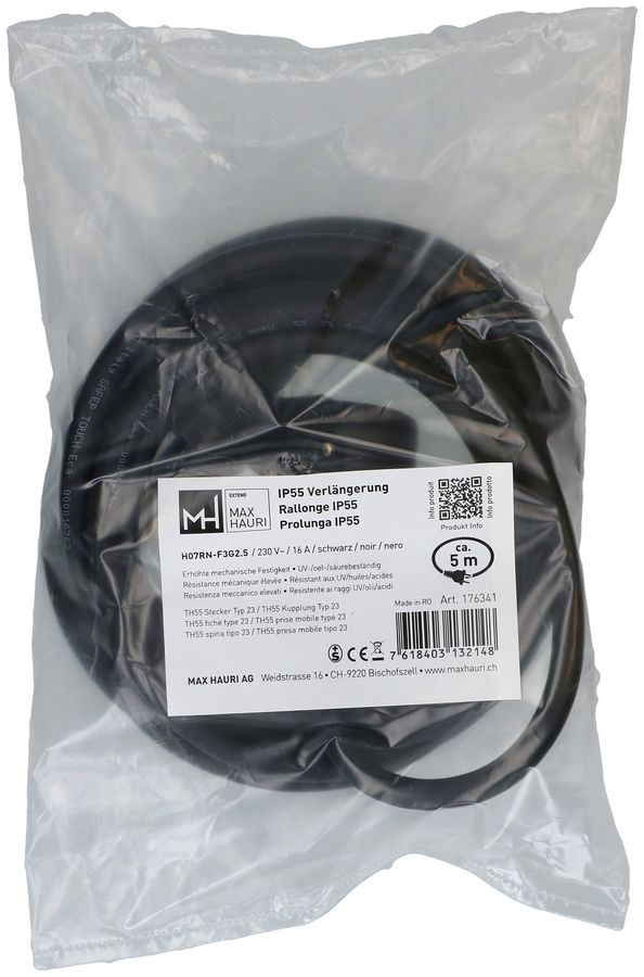 IP55 Verlängerung H07RN-F3G2.5 5m schwarz Typ 23 / Typ 23