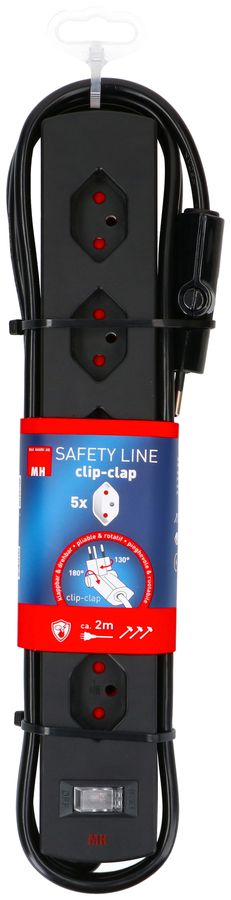 Steckdosenleiste Safety Line 5x Typ 13 90° BS sw Schalter 2m cli.