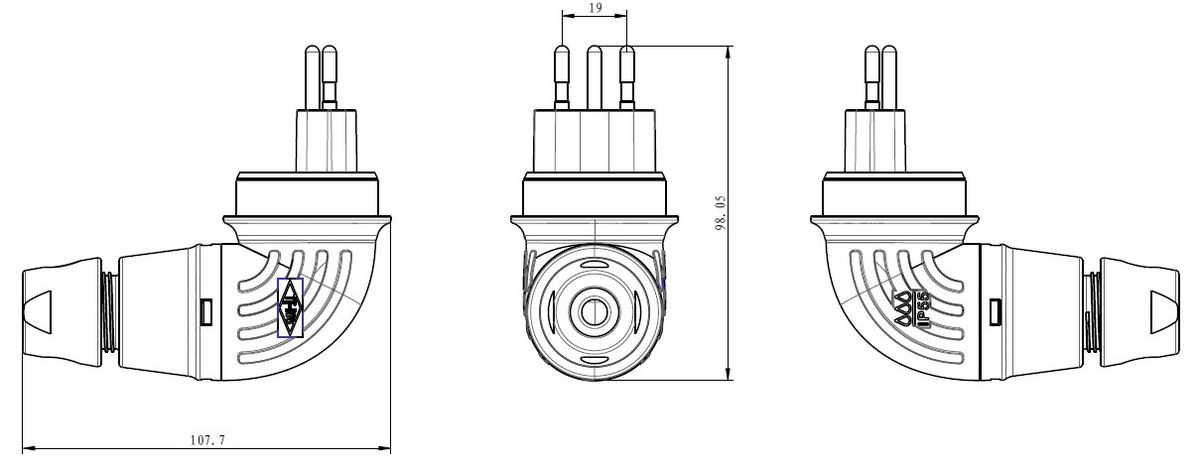 Stecker TH Typ 13 gewinkelt 3-polig schwarz IP55