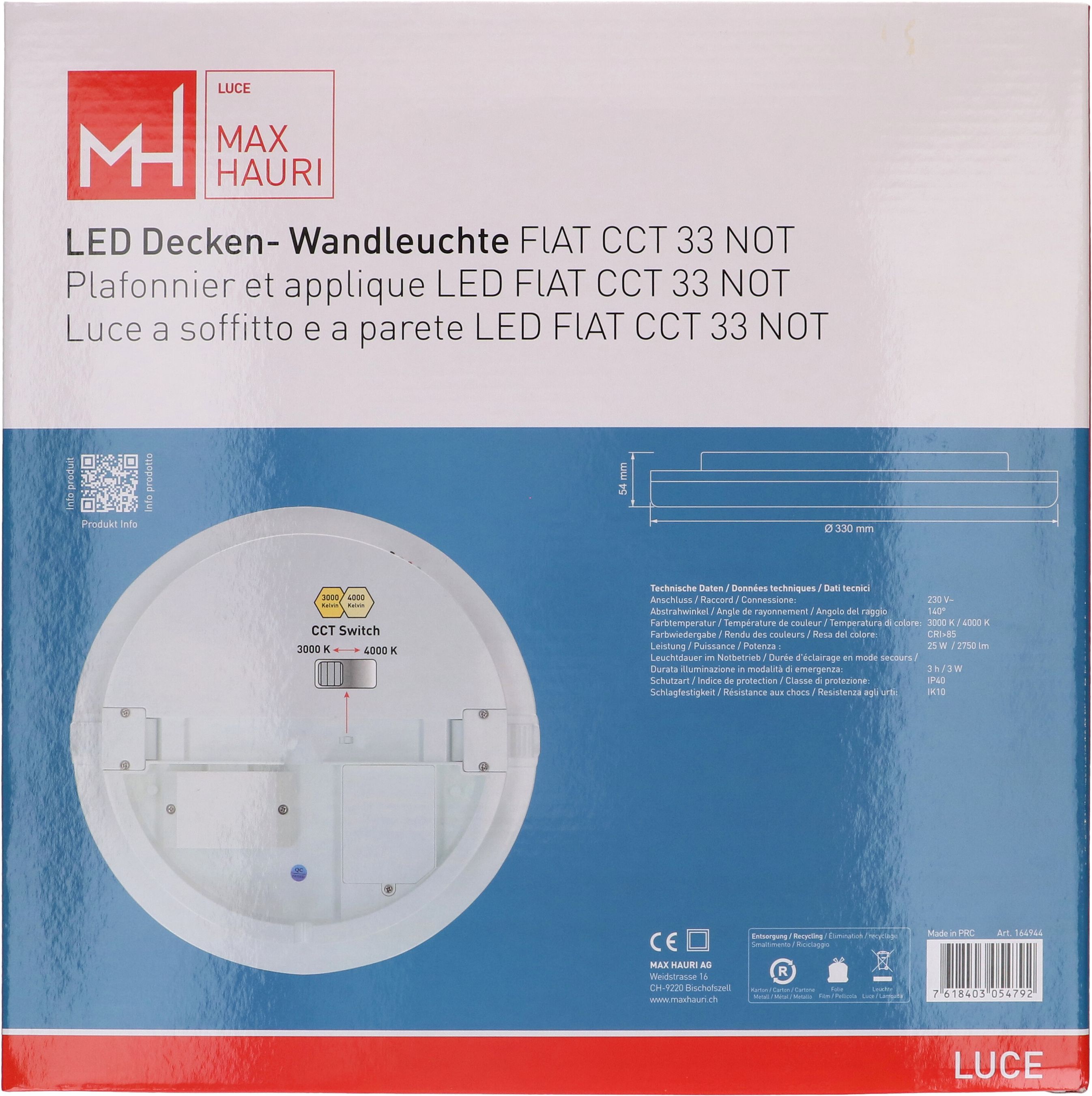 plafonnier et applique LED FLAT CCT 33 NOT 25W CCT 2750lm