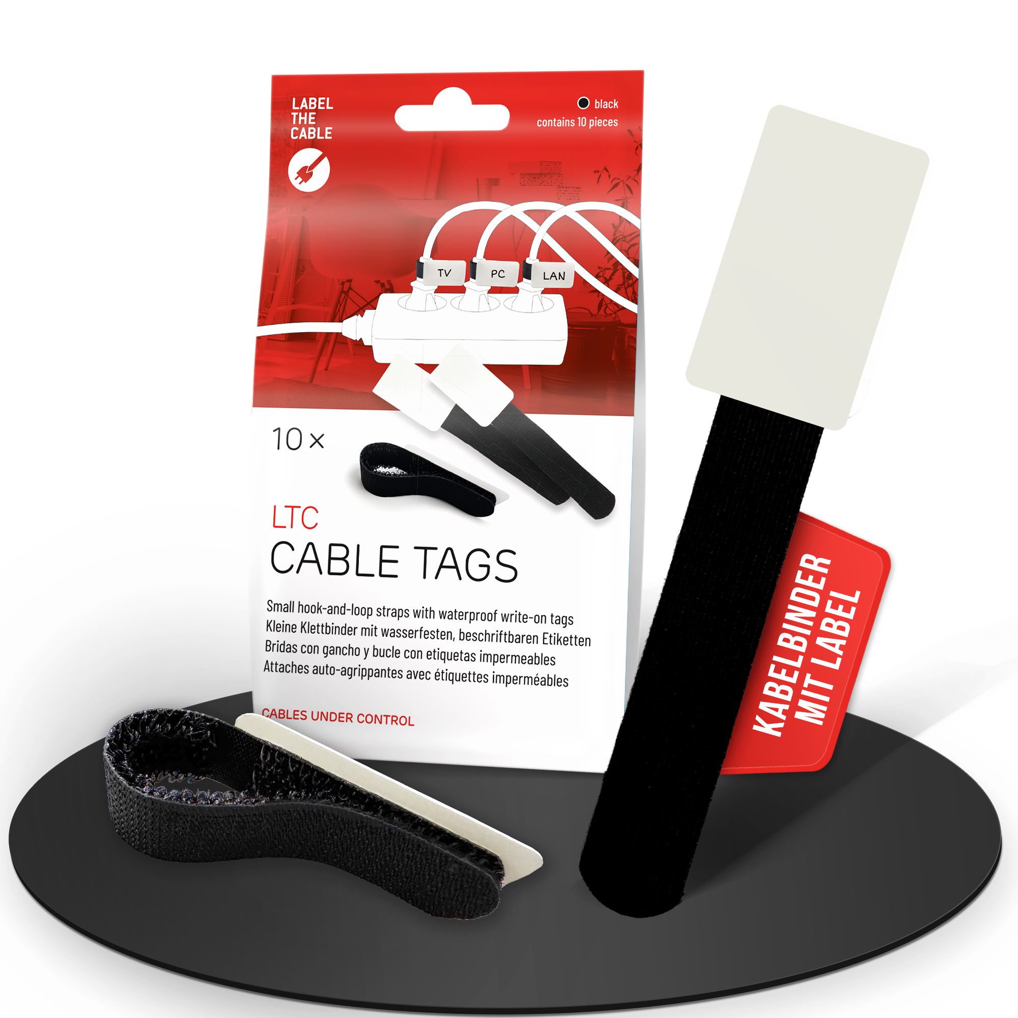 LTC Cable Tags fascette con etichetta nero / 10 pezzi